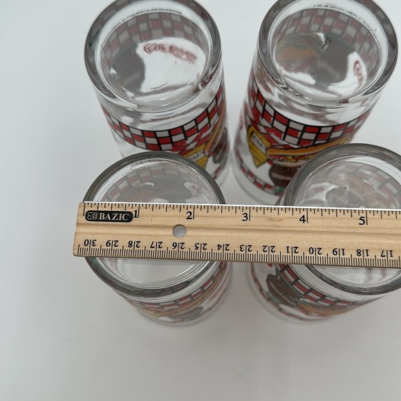 Coca Cola GLASSES 1997 Picnic Bottle and Burger Red Check-set of 4 - Picture 15 of 16
